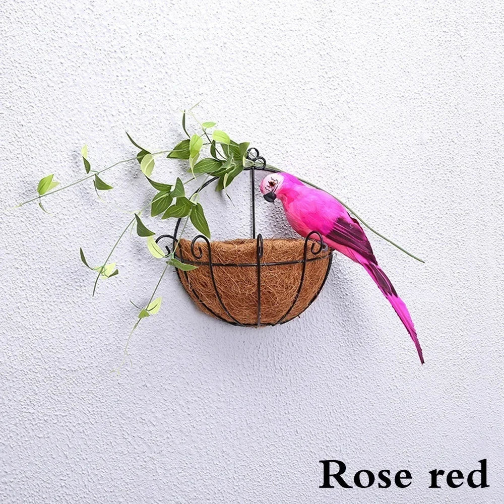 Handmade Feather Parrot Statue – Lifelike Bird Ornament for Garden and Home Decor