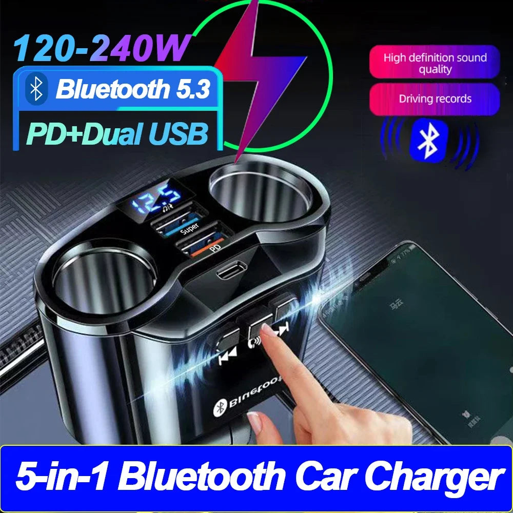 Dual USB Fast Car Charger Multi Port Quick Charge with Bluetooth