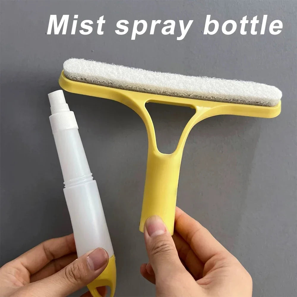 3-in-1 Window Cleaning Squeegee – Glass Mirror Wiper with Spray Bottle & Scrubber