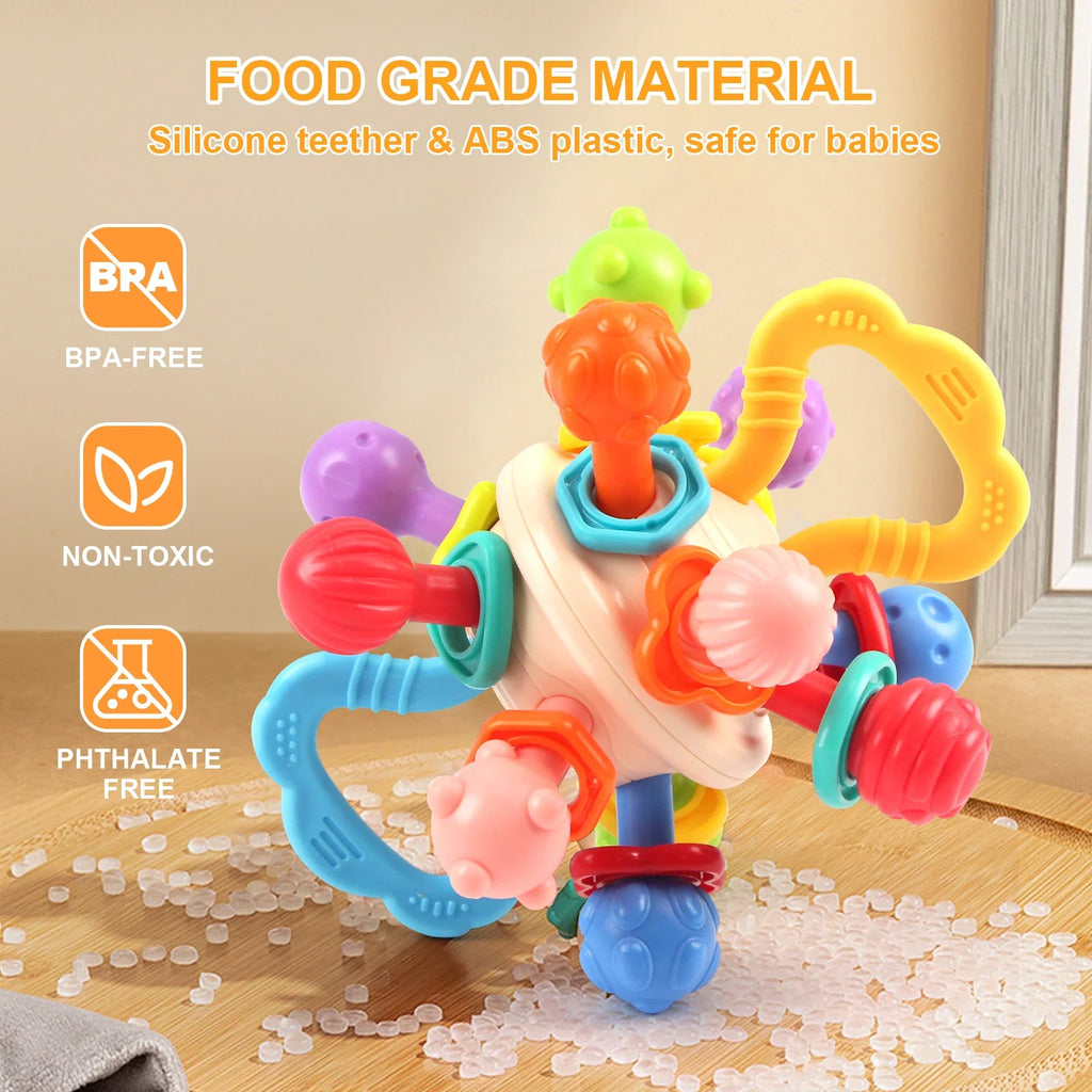 Baby Silicone Manhattan Ball – Soft Teether & Rattle Toy 0–12 Months