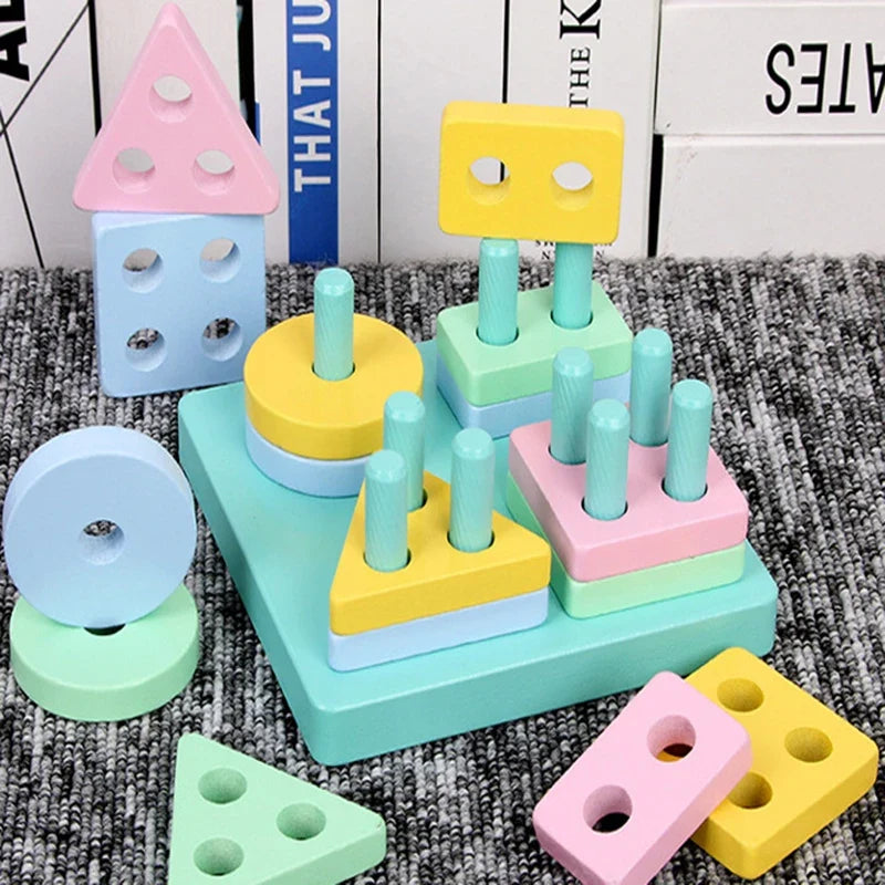 Montessori Wooden Building Blocks – Educational Color & Shape Toy