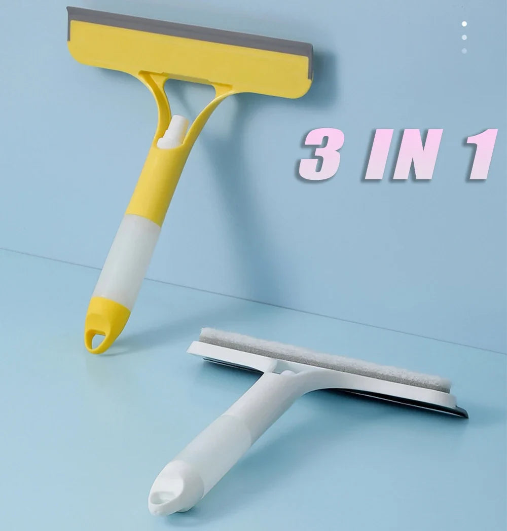 3-in-1 Window Cleaning Squeegee – Glass Mirror Wiper with Spray Bottle & Scrubber