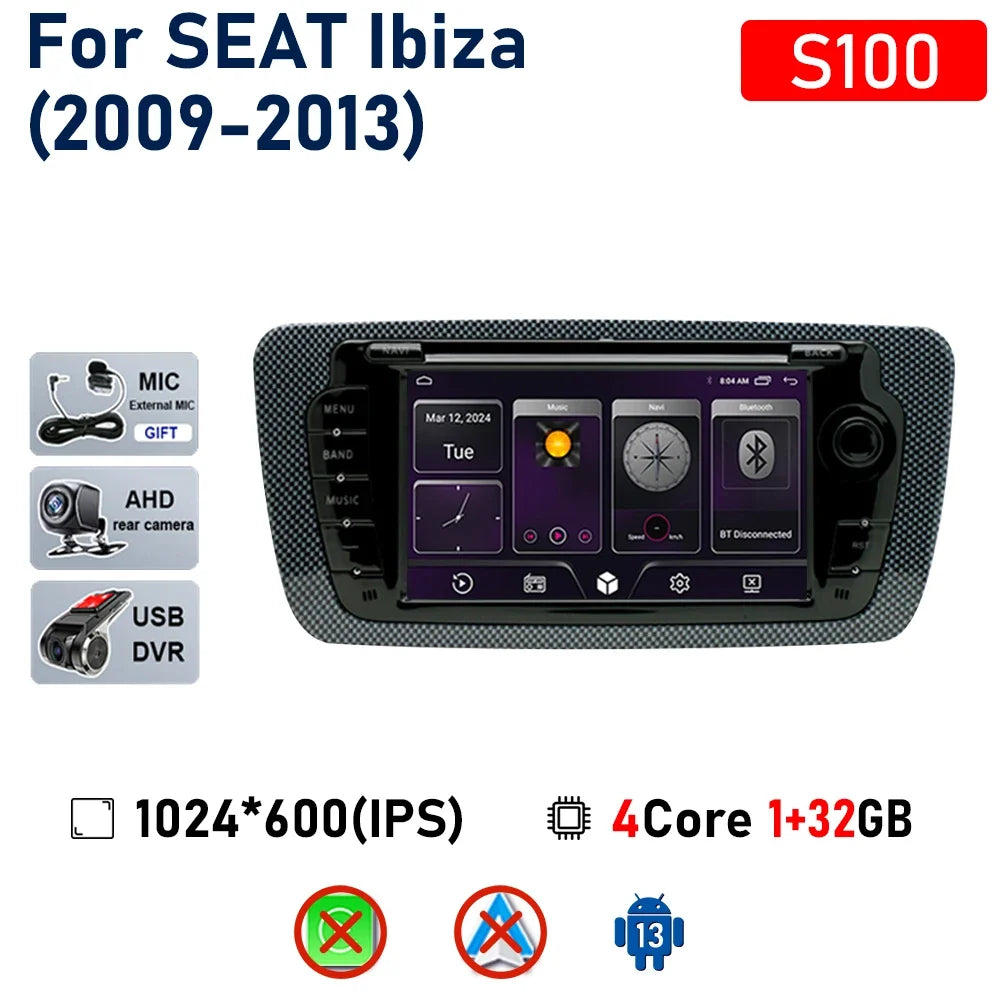7" Touch Screen Car Stereo Head Unit for Seat Ibiza 2009–2013