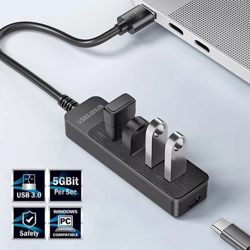 4-Port USB 3.0 Hub with Type-C Splitter & Cable