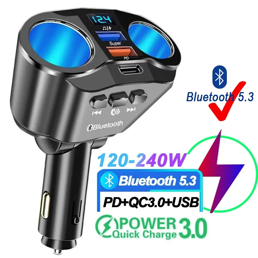 Dual USB Fast Car Charger Multi Port Quick Charge with Bluetooth