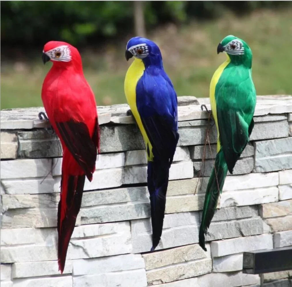 Handmade Feather Parrot Statue – Lifelike Bird Ornament for Garden and Home Decor