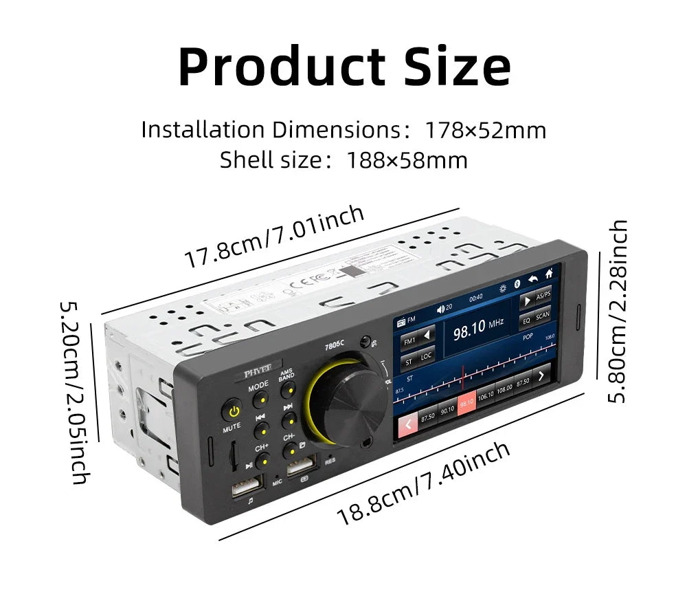 7" Touch Screen Car Radio – MP5 Player with Bluetooth & USB