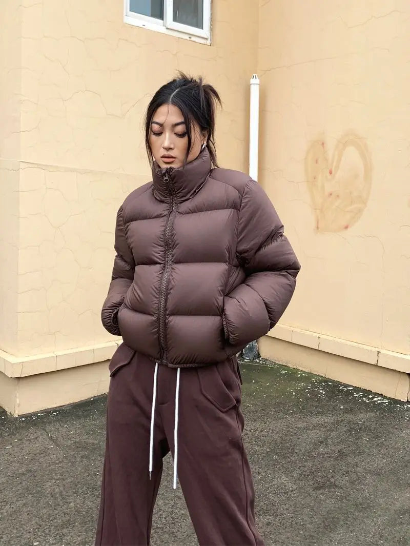 Women's Winter Cropped Puffer Jacket – Warm Padded Zip-Up Coat for Cold Weather