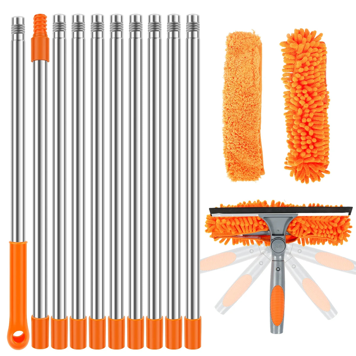 Extendable Window Cleaning Kit, 2-in-1 Double-Sided Glass Squeegee with Microfiber