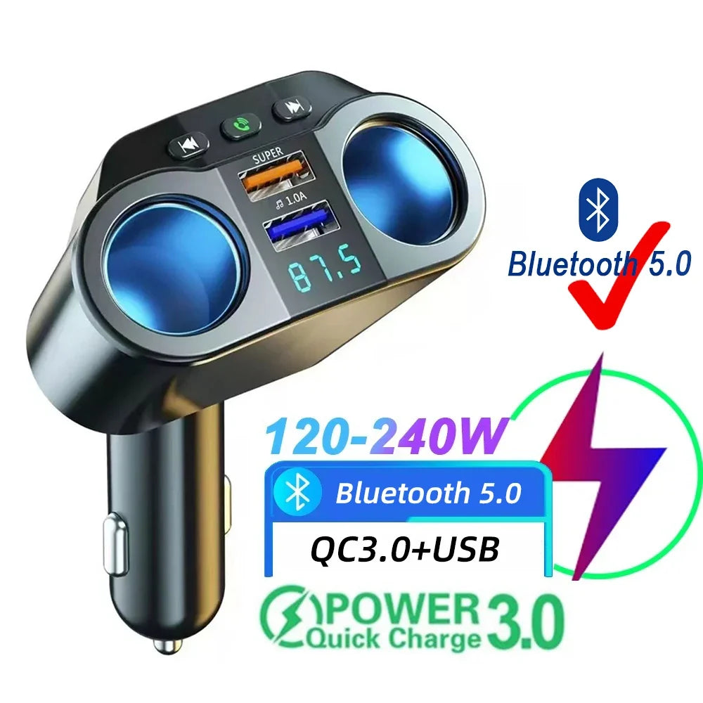 Dual USB Fast Car Charger Multi Port Quick Charge with Bluetooth