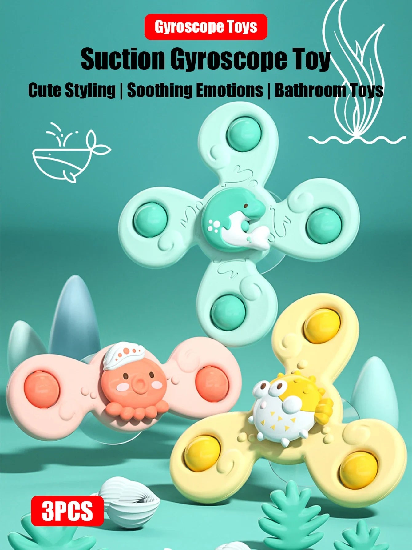 Baby Suction Cup Spinning Toys – 3pc Cartoon Animal Fidget Set