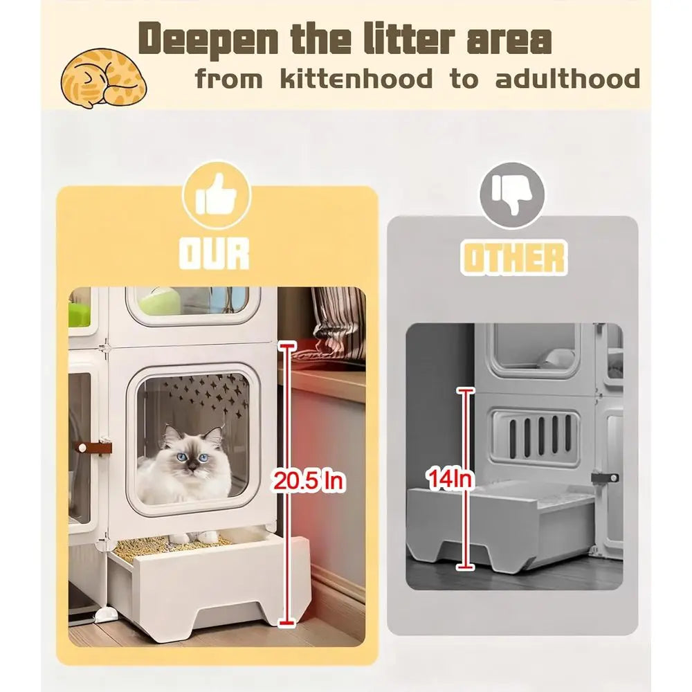 Expandable Metal Cat Enclosure With Litter Box And Clear Door