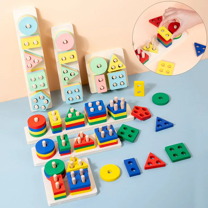 Montessori Wooden Building Blocks – Educational Color & Shape Toy