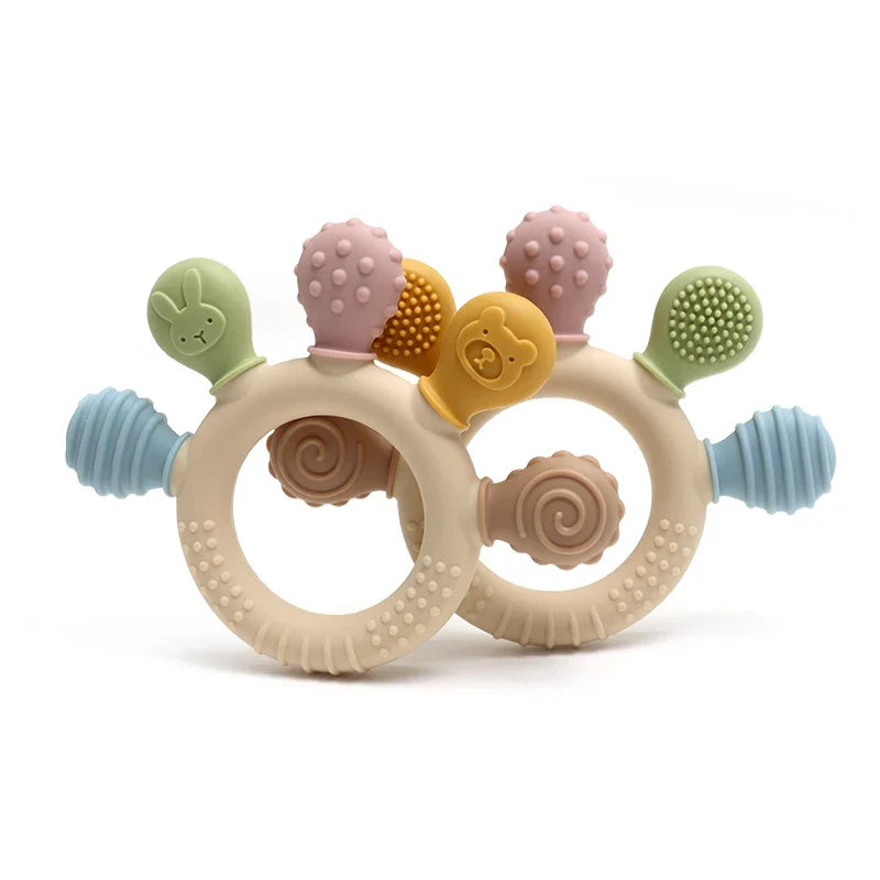 Silicone Baby Ring Teether – Multicolor Sensory Gum Relief Toy