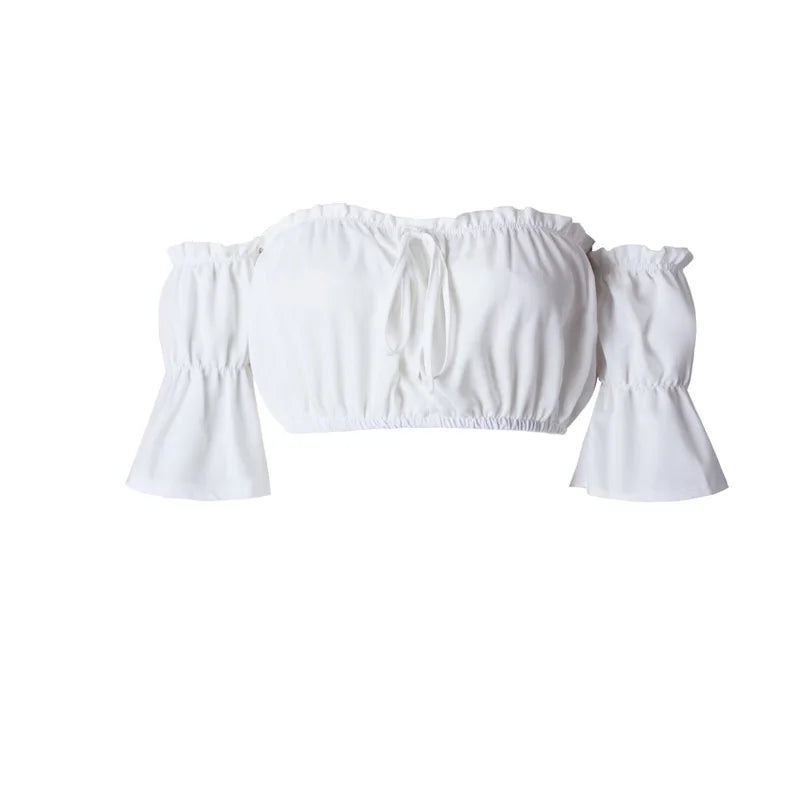 Women's Ruched Crop Top, Strapless Lantern Sleeve Summer Beach Top