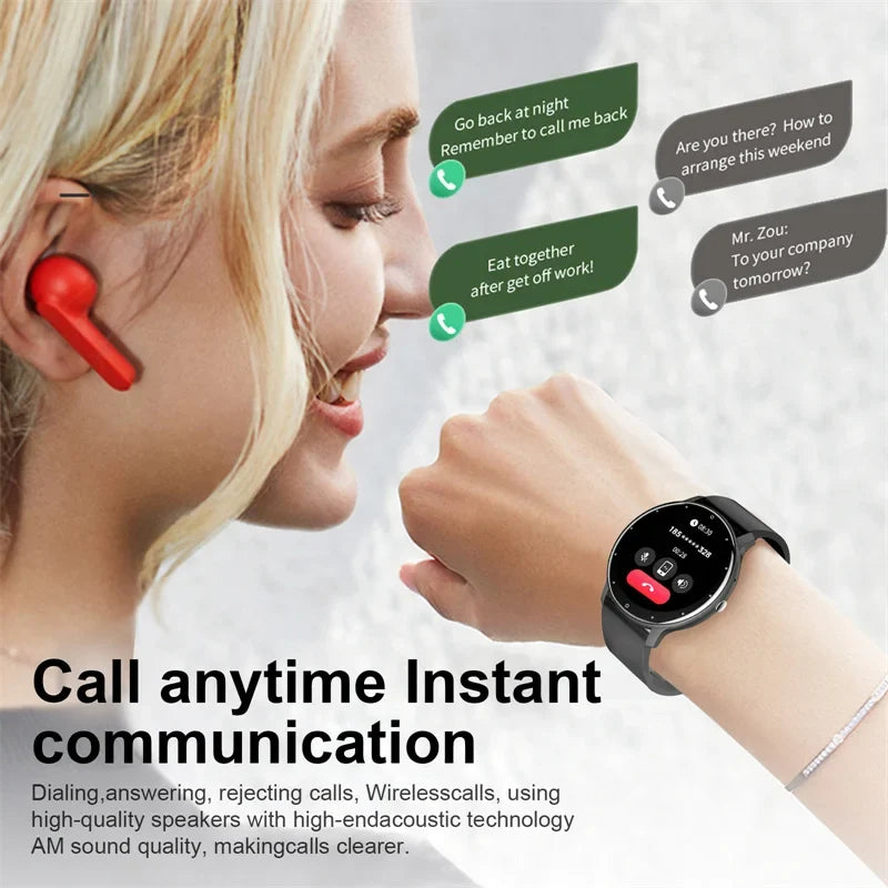 Smart Watch with Bluetooth Call – Round Full Touch Screen Fitness Tracker with Heart Rate Monitor