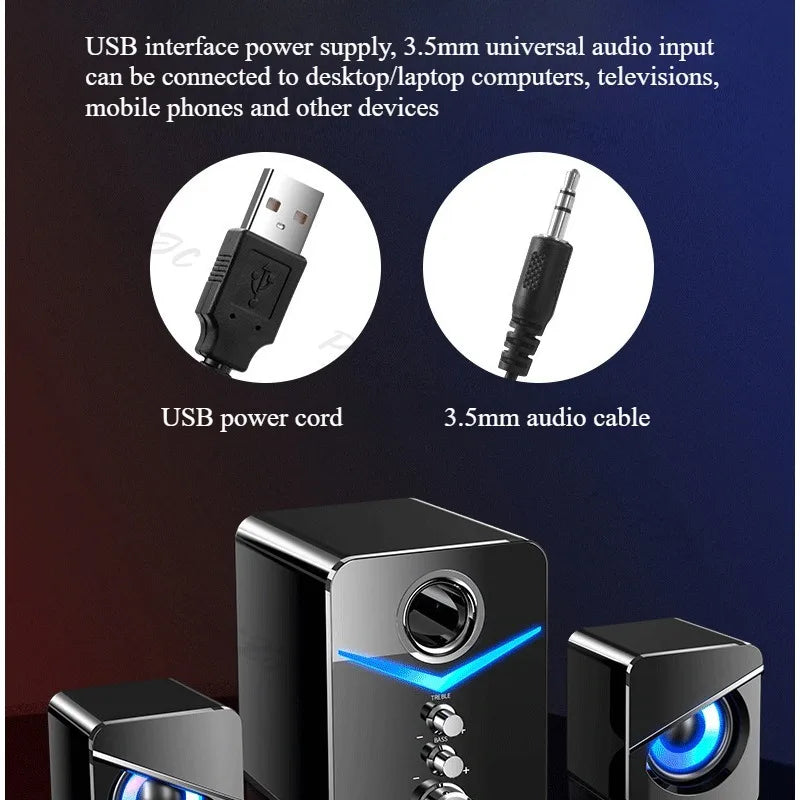 USB Desktop Speakers with Built-In Microphone – Wired Stereo Computer Speakers