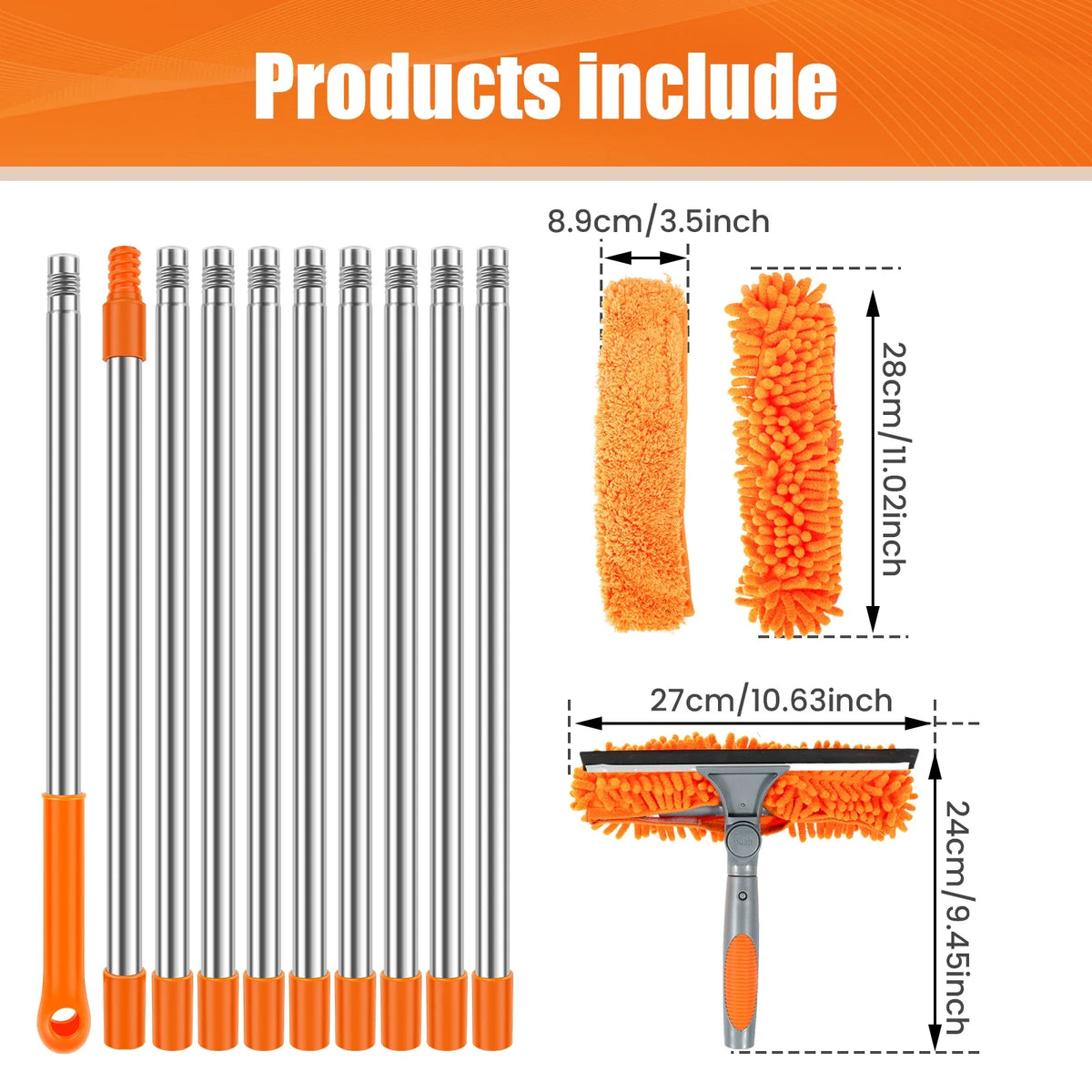Extendable Window Cleaning Kit, 2-in-1 Double-Sided Glass Squeegee with Microfiber