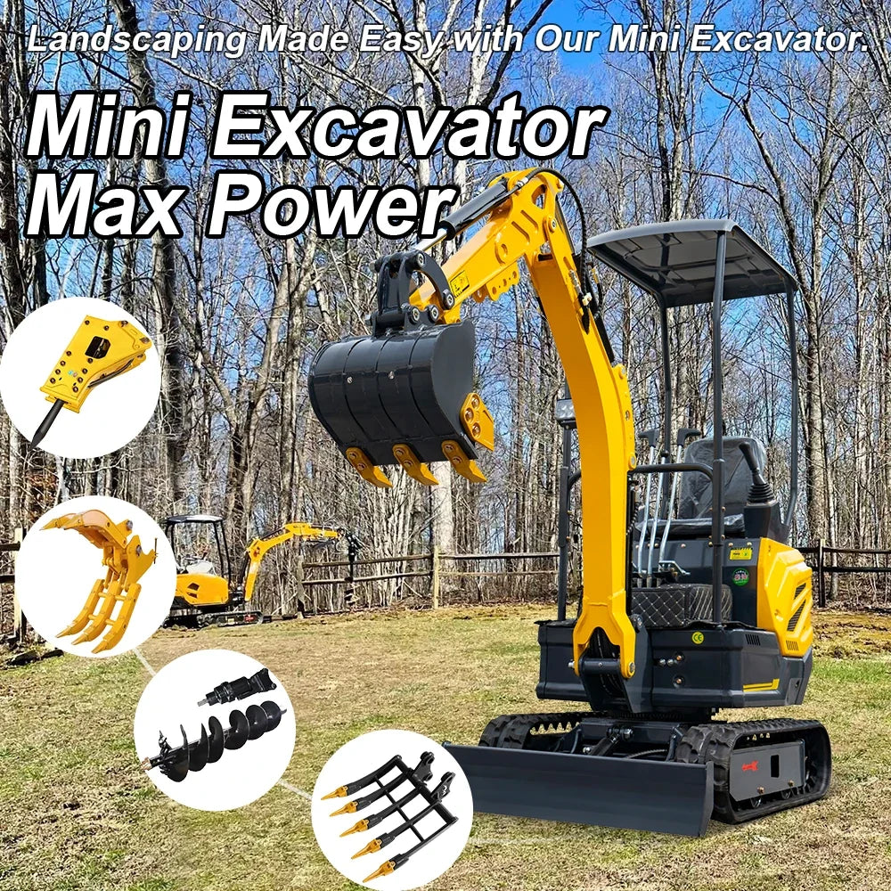 1 Ton Mini Excavator – Compact Micro Digger with Custom Colors for Greenhouse & Farm