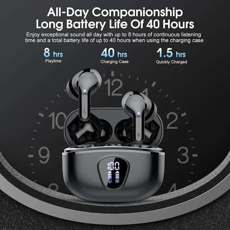 Bluetooth 5.3 In-Ear Earbuds with LED Display & ENC Mic