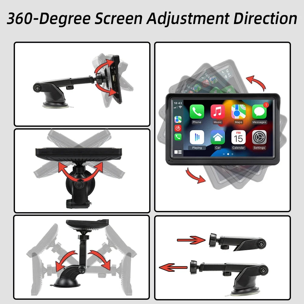 7 Inch Wireless CarPlay Screen – Portable Touch Display for Apple CarPlay and Android Auto