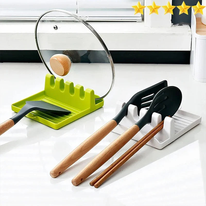 2-in-1 Spoon Rest and Pot Lid Holder – Kitchen Utensil Rack with Drip Tray