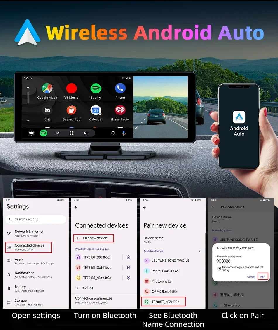 10.26" Portable CarPlay Screen – Wireless Car Stereo Touch Display