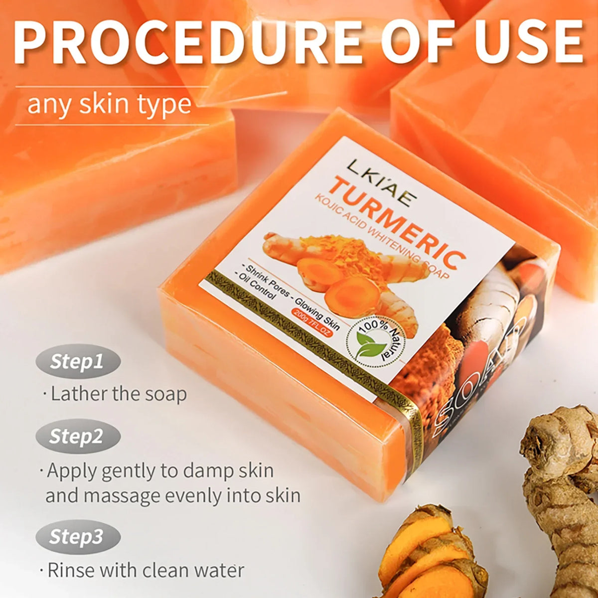 Turmeric Soap Bar for Face and Body, Brightening Cleansing Soap with Kojic Acid