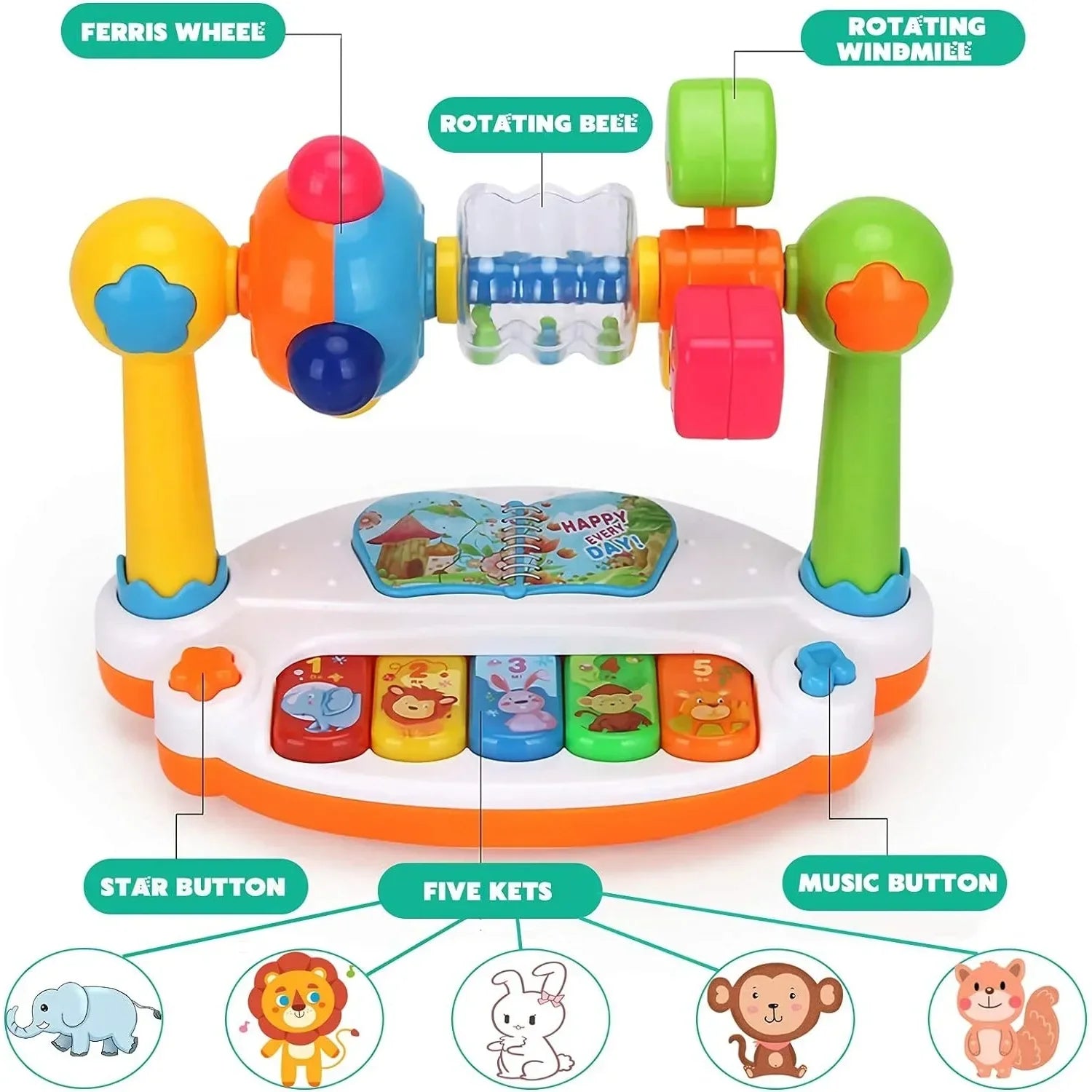 Baby Piano Musical Toy – Light-Up Keyboard & Rotating Music Toy