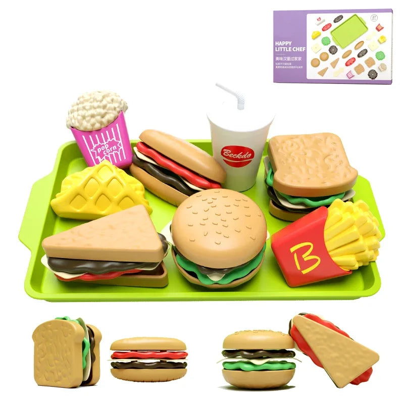Children Hamburger Pretend Play Kitchen Toy Set – Sandwich & Fries