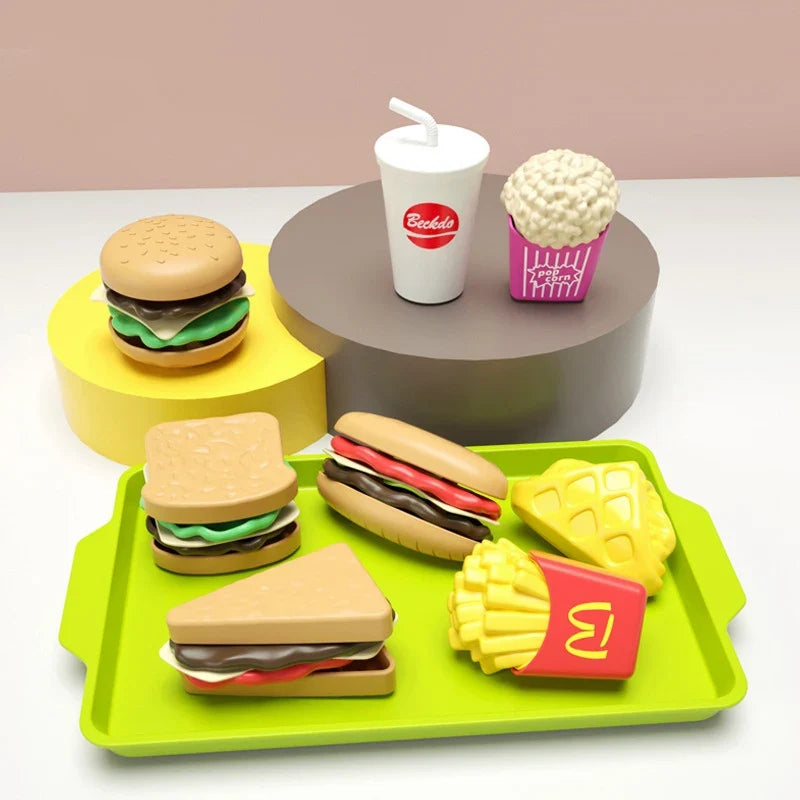 Children Hamburger Pretend Play Kitchen Toy Set – Sandwich & Fries