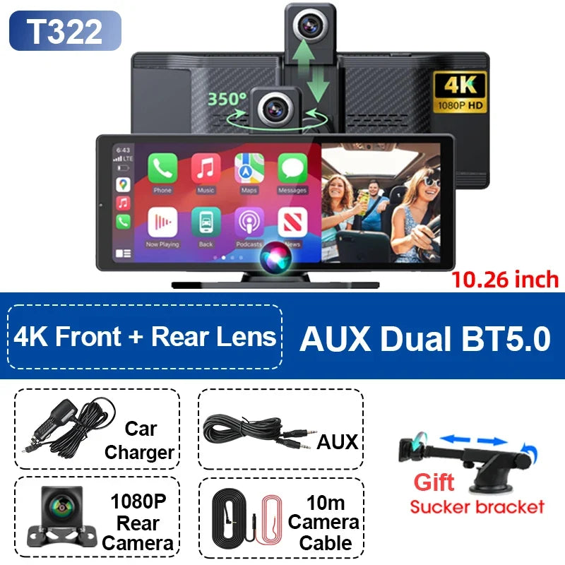 10.26" Portable CarPlay Screen – Wireless Car Stereo Touch Display
