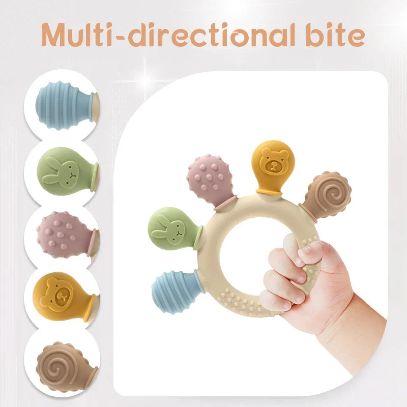 Silicone Baby Ring Teether – Multicolor Sensory Gum Relief Toy