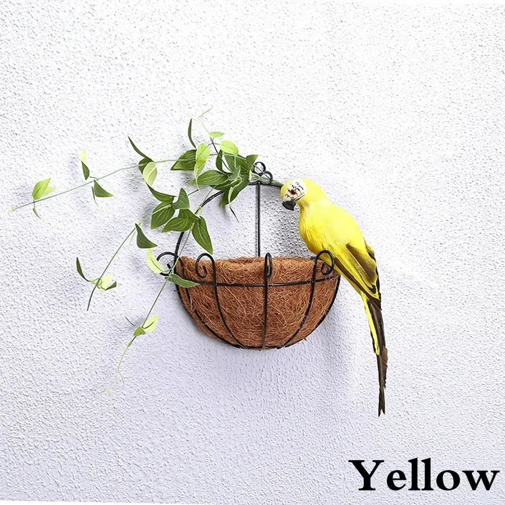 Handmade Feather Parrot Statue – Lifelike Bird Ornament for Garden and Home Decor