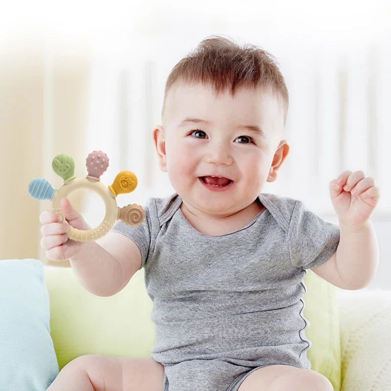 Silicone Baby Ring Teether – Multicolor Sensory Gum Relief Toy