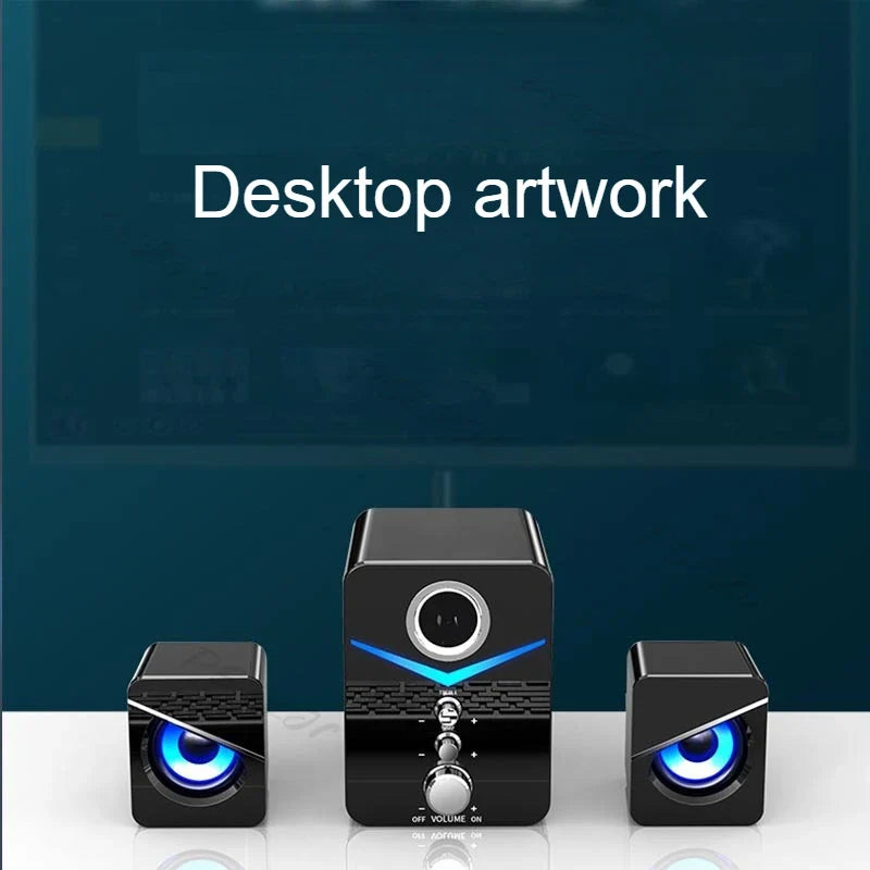 USB Desktop Speakers with Built-In Microphone – Wired Stereo Computer Speakers
