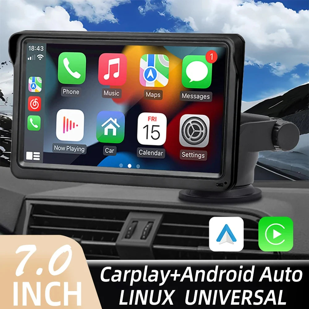 7 Inch Wireless CarPlay Screen – Portable Touch Display for Apple CarPlay and Android Auto