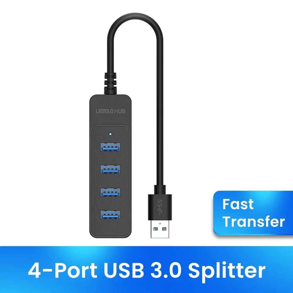4-Port USB 3.0 Hub with Type-C Splitter & Cable