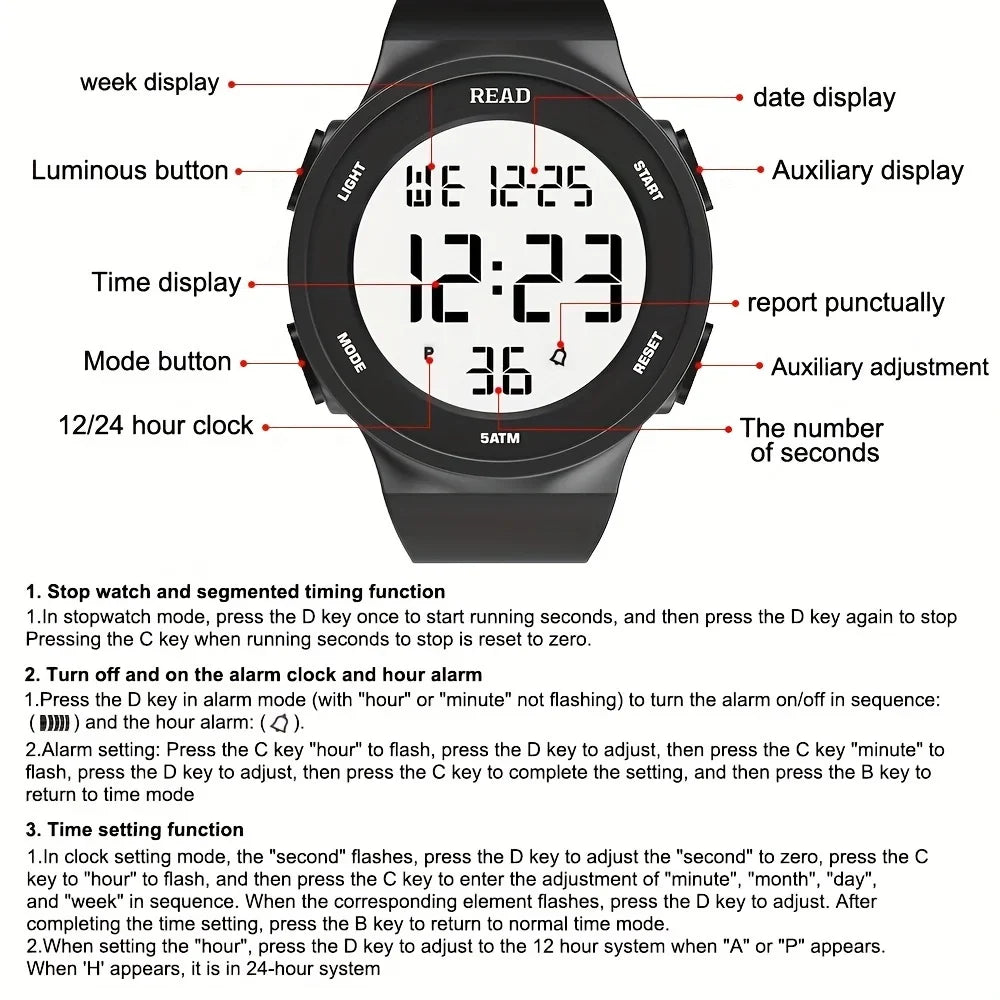 Women's LED Digital Watch, Waterproof Sport Watch with Silicone Band