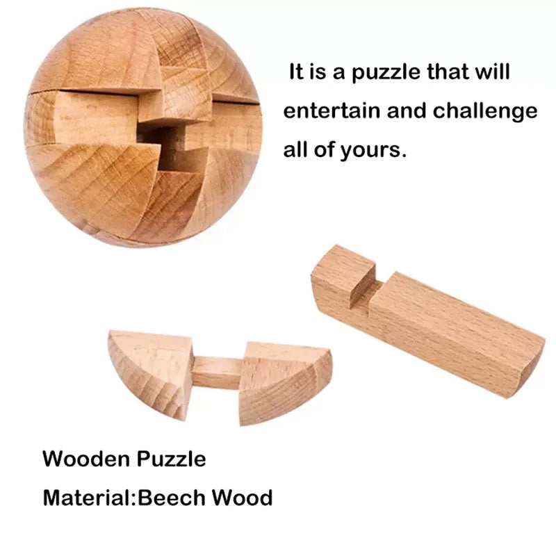 Wooden Kongming Lock Sphere Puzzle | 3D Brain Teaser Toy for Kids & Adults