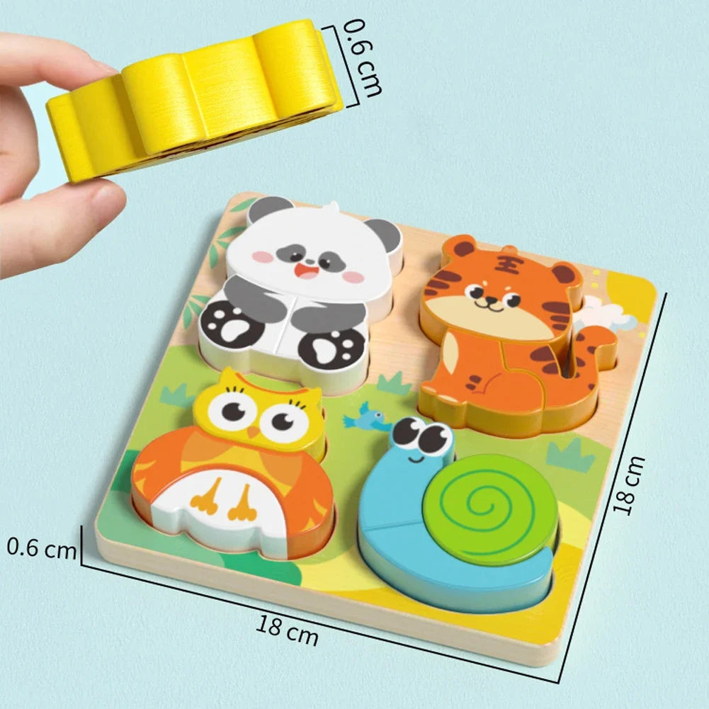 4-in-1 Wooden 3D Cartoon Animal Puzzle | Educational Toy for Kids