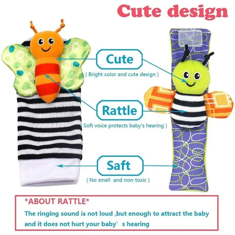 Baby Rattle Socks & Wrist Strap Set – Soft Animal Toys for 0–12 Months