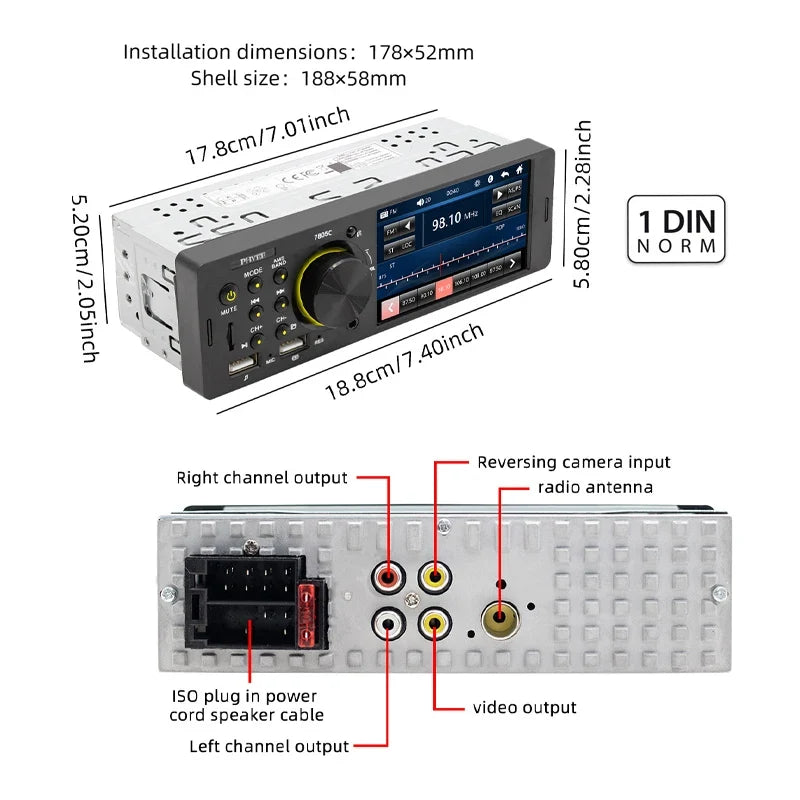 7" Touch Screen Car Radio – MP5 Player with Bluetooth & USB