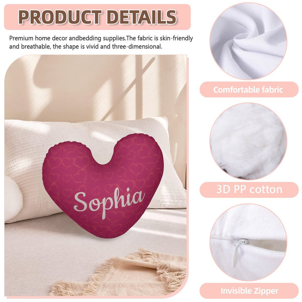 Personalized Heart Pillow with Name | Pink or Blue | 40x40cm & 45x45cm | Cotton filling