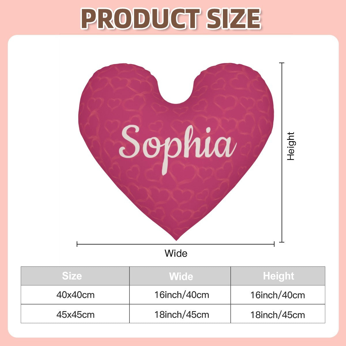 Personalized Heart Pillow with Name | Pink or Blue | 40x40cm & 45x45cm | Cotton filling
