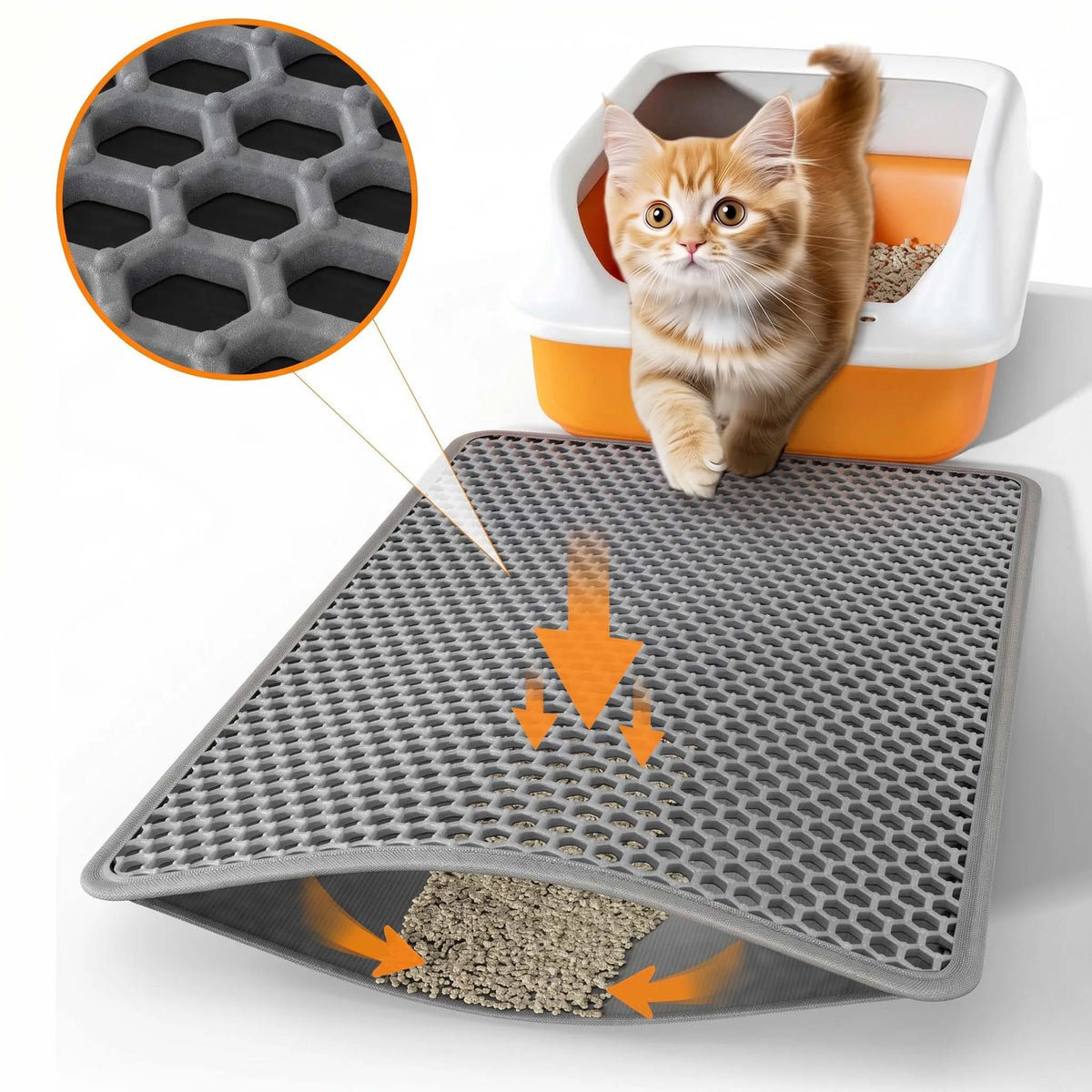 Double-Layer Cat Litter Trapping Mat with Non-Slip Base