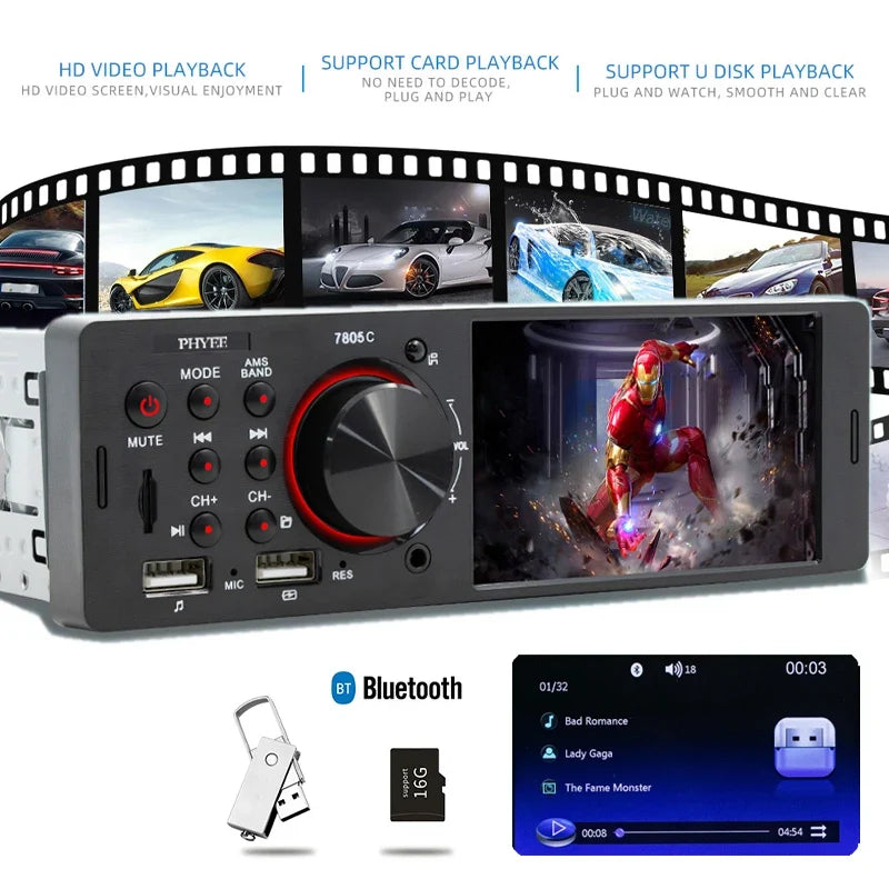 7" Touch Screen Car Radio – MP5 Player with Bluetooth & USB