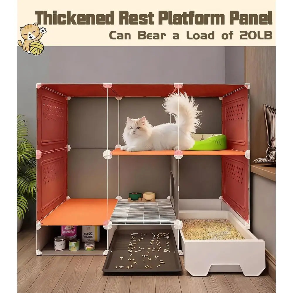 Expandable Metal Cat Enclosure With Litter Box And Clear Door