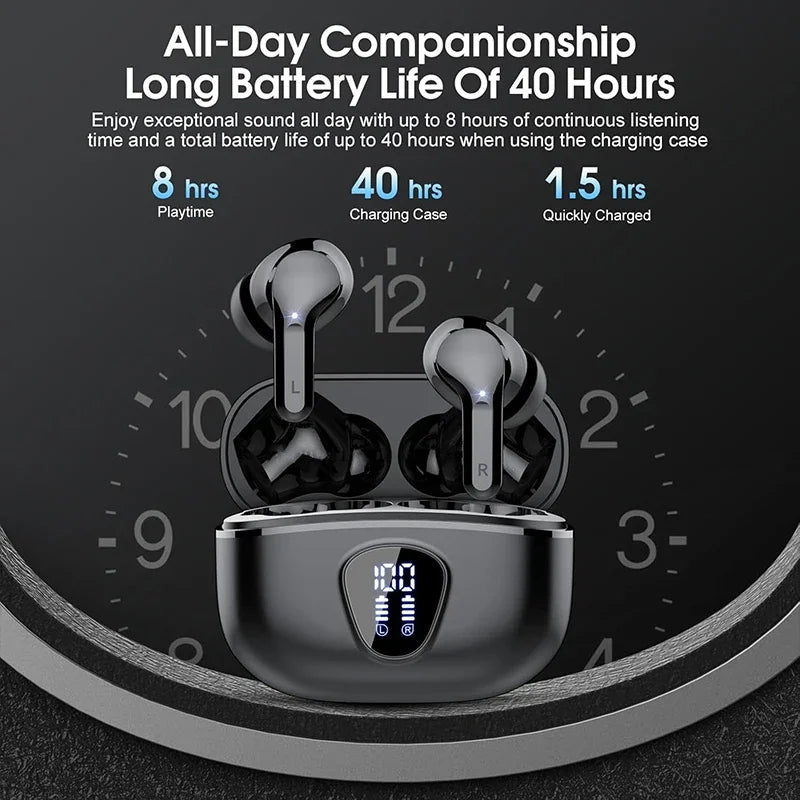 Bluetooth 5.3 In-Ear Earbuds with LED Display & ENC Mic