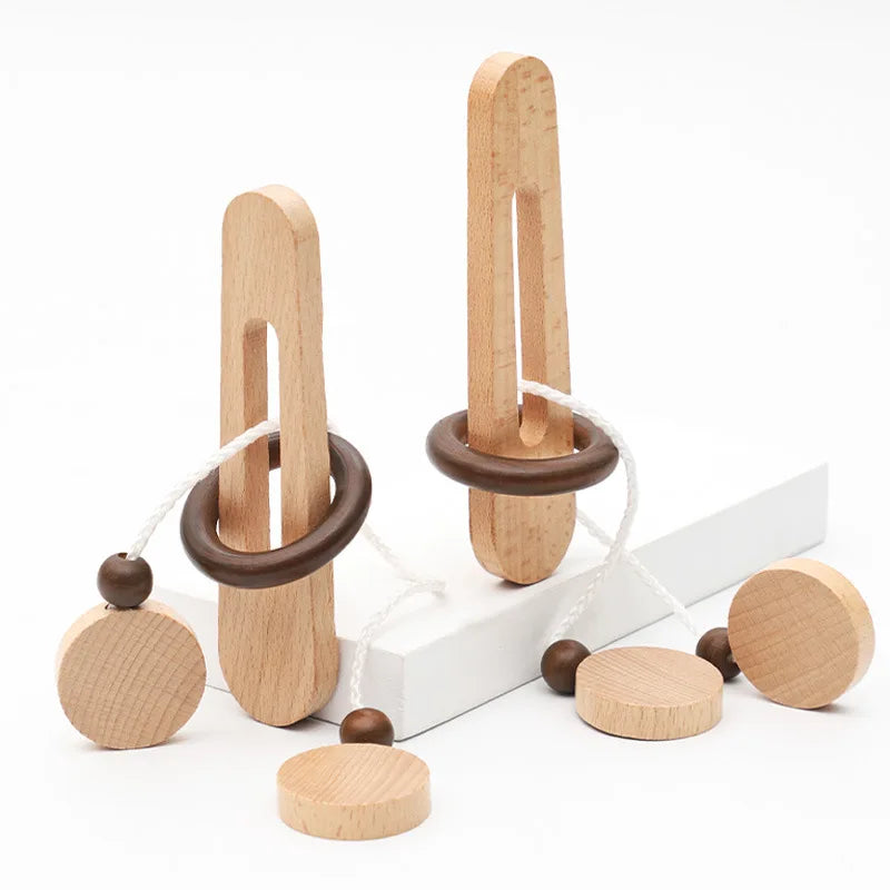 Wooden Ring Unlocking Game | Magic Ring Kongming Lock Puzzle Toy